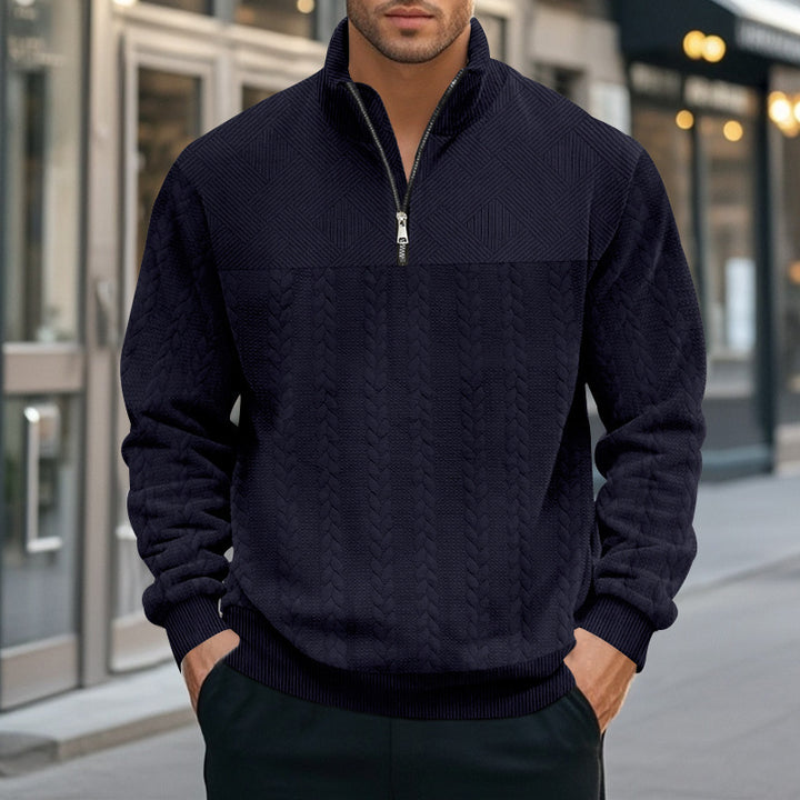 Fleece sweater for men with high collar and textured design Amarae