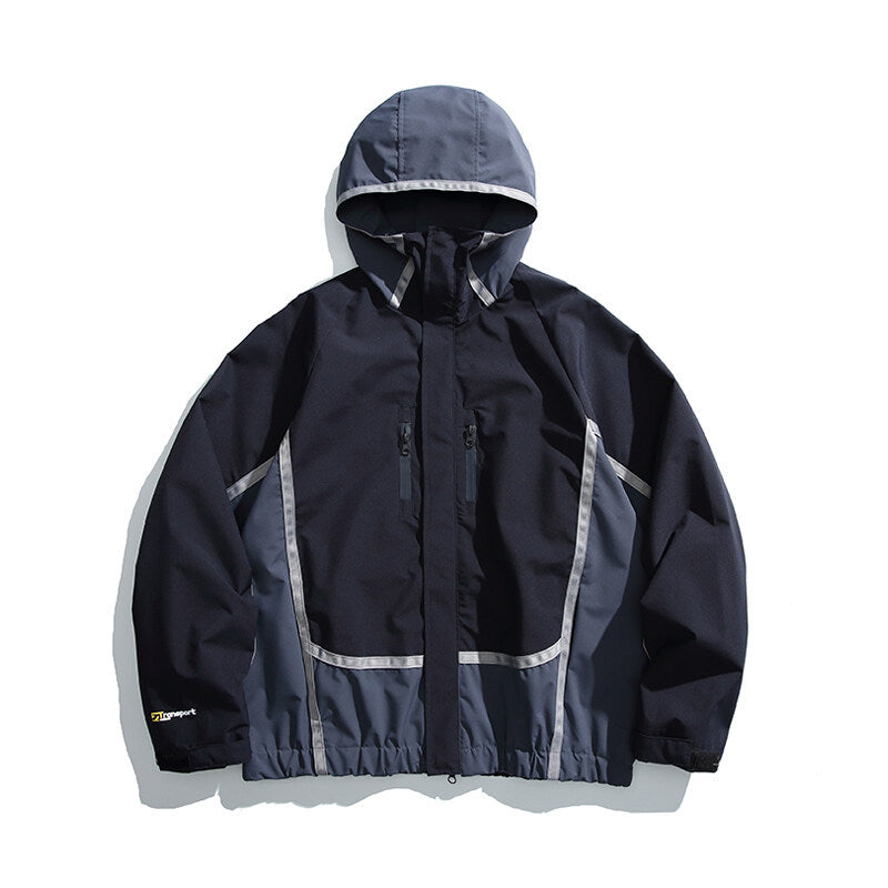 Unisex Water-repellent technical hooded jacket with reflective piping and elastic hem Amarae
