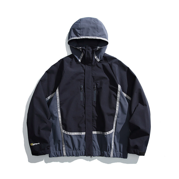 Unisex Water-repellent technical hooded jacket with reflective piping and elastic hem Amarae