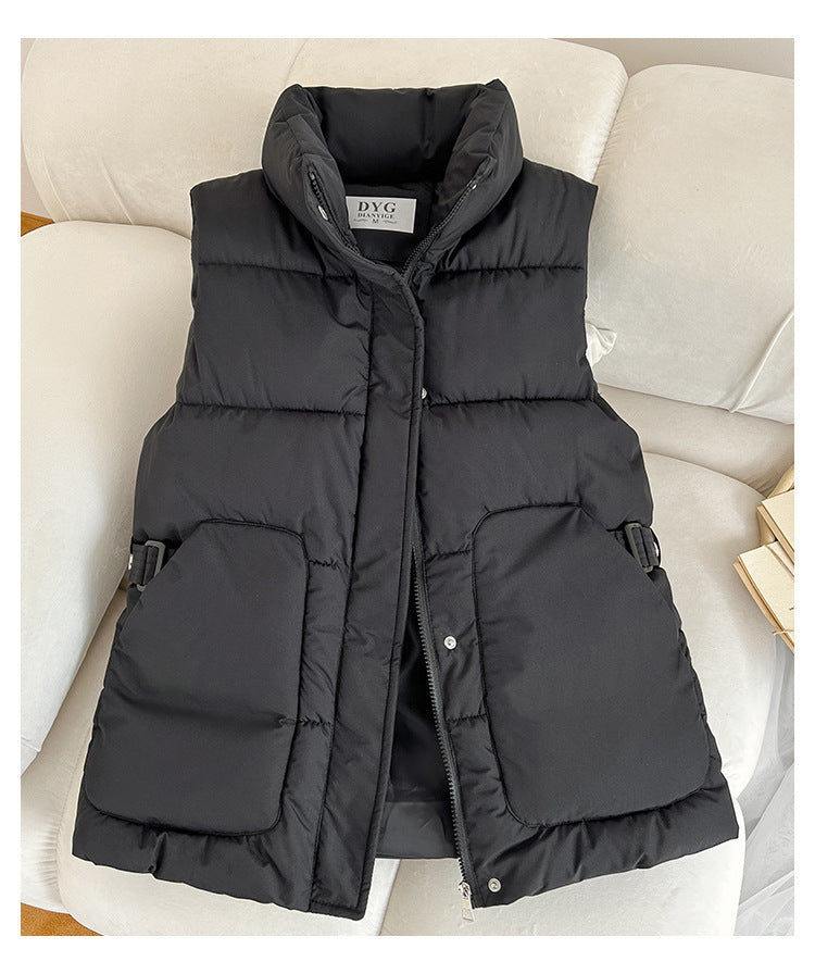 Lady Satin Vest with High Collar and Practical Pockets Amarae