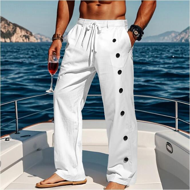 Casual pants for men suitable for the beach with chic side button details and style