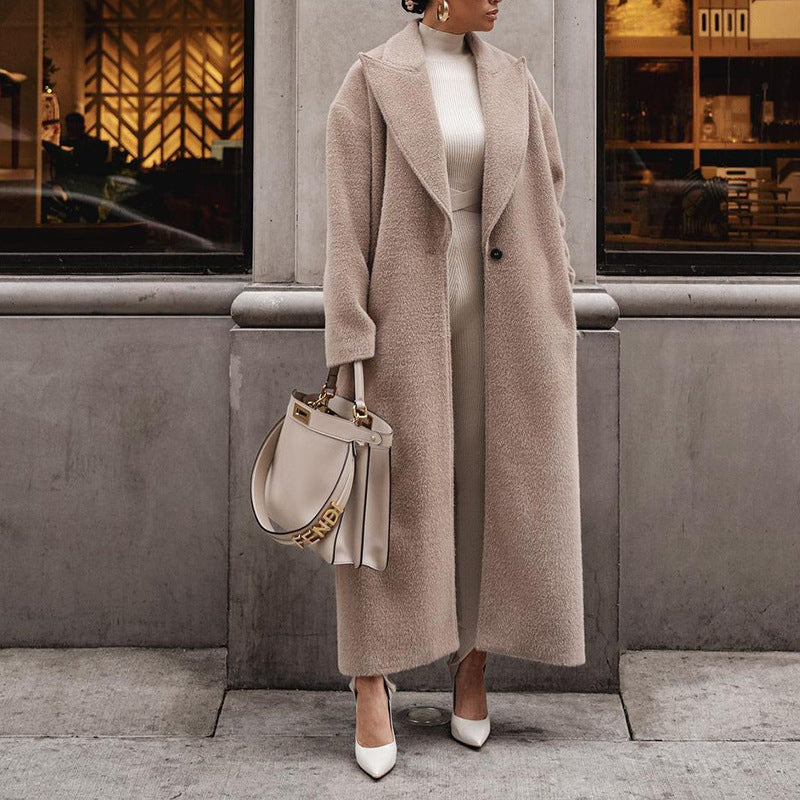 Amarae | Women's Plush Coat - Elegant Long Lapel Coat