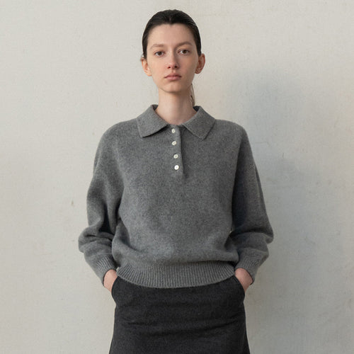 Pull décontracté pour femme avec col polo et détails de boutons élégants Chic & Stil