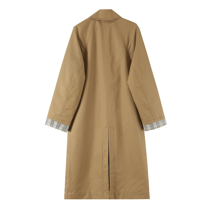 Women's Reversible Trench Coat with Raglan Sleeves, Checked Lining and Hidden Button Placket Amarae