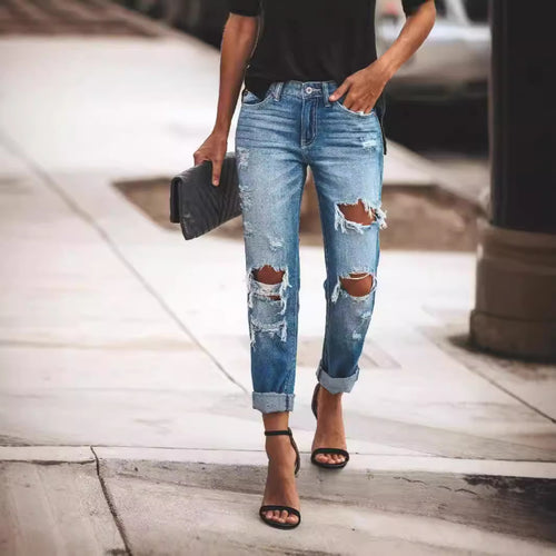Women Destroyed Boyfriend Jeans in casual style with high tear details Amarae