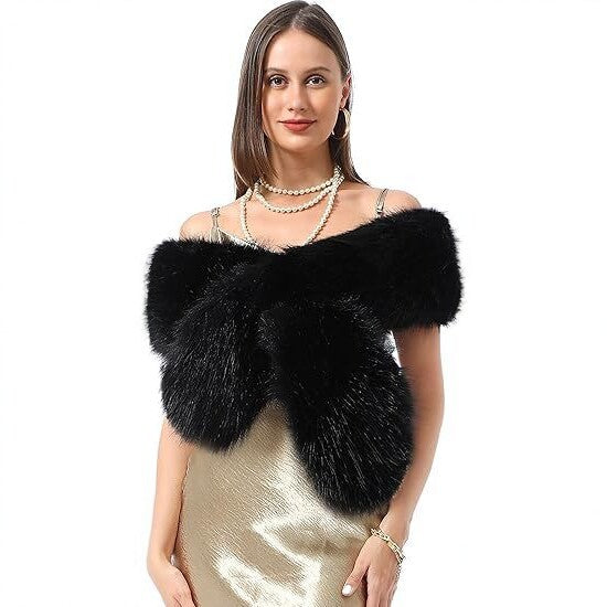 Ladies luxurious faux fur stole in loop design with voluminous shawl collar Amarae