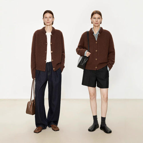 Buttoned knit jacket for women with elegant high collar Amarae