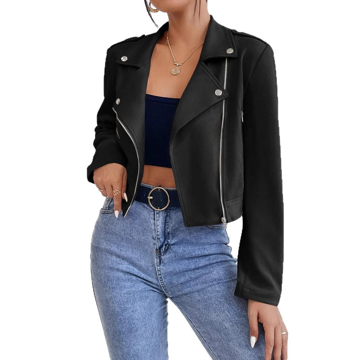 Ladies Stylish Faux Leather Biker Jacket with Asymmetrical Zipper Lune London