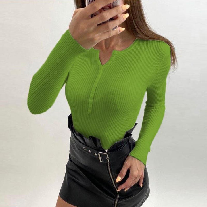 T-shirt à manches longues pour femmes avec look côtelé texturé à col V Chic & Stil