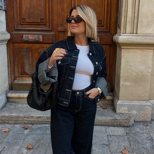 Pantalons en denim larges pour femmes avec ourlet retroussé Chic & Stil