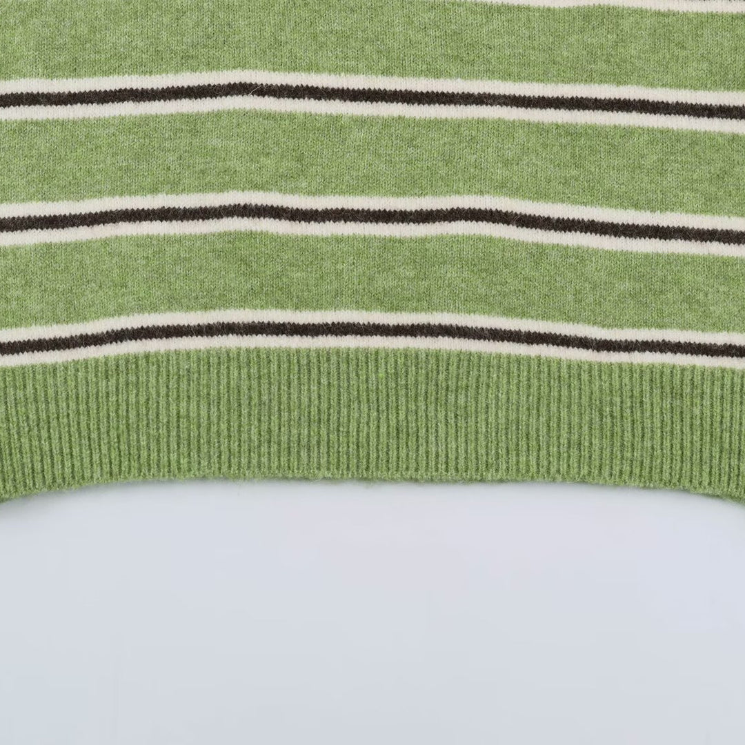 Women's Oversize Polo Sweater with Striped Pattern and Button Placket Amarae