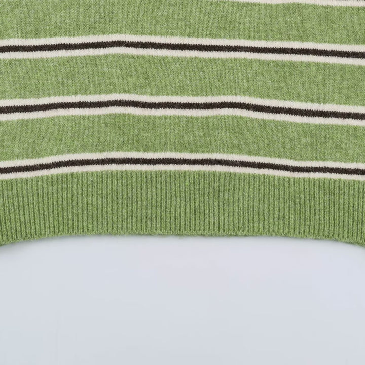 Women's Oversize Polo Sweater with Striped Pattern and Button Placket Amarae