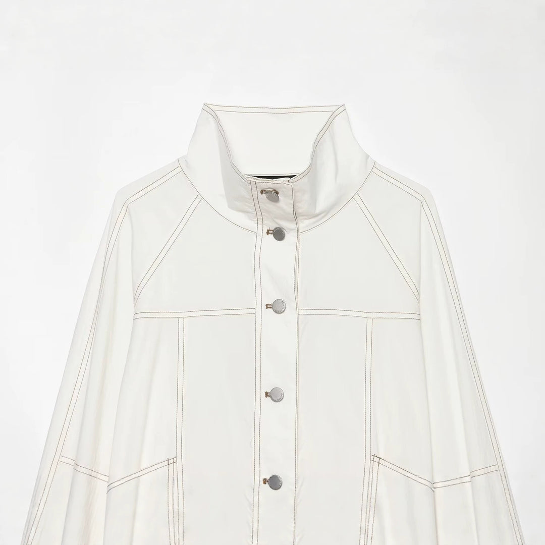 Women's Cropped Parka Jacket with high funnel collar, flap pockets and tie belt Amarae