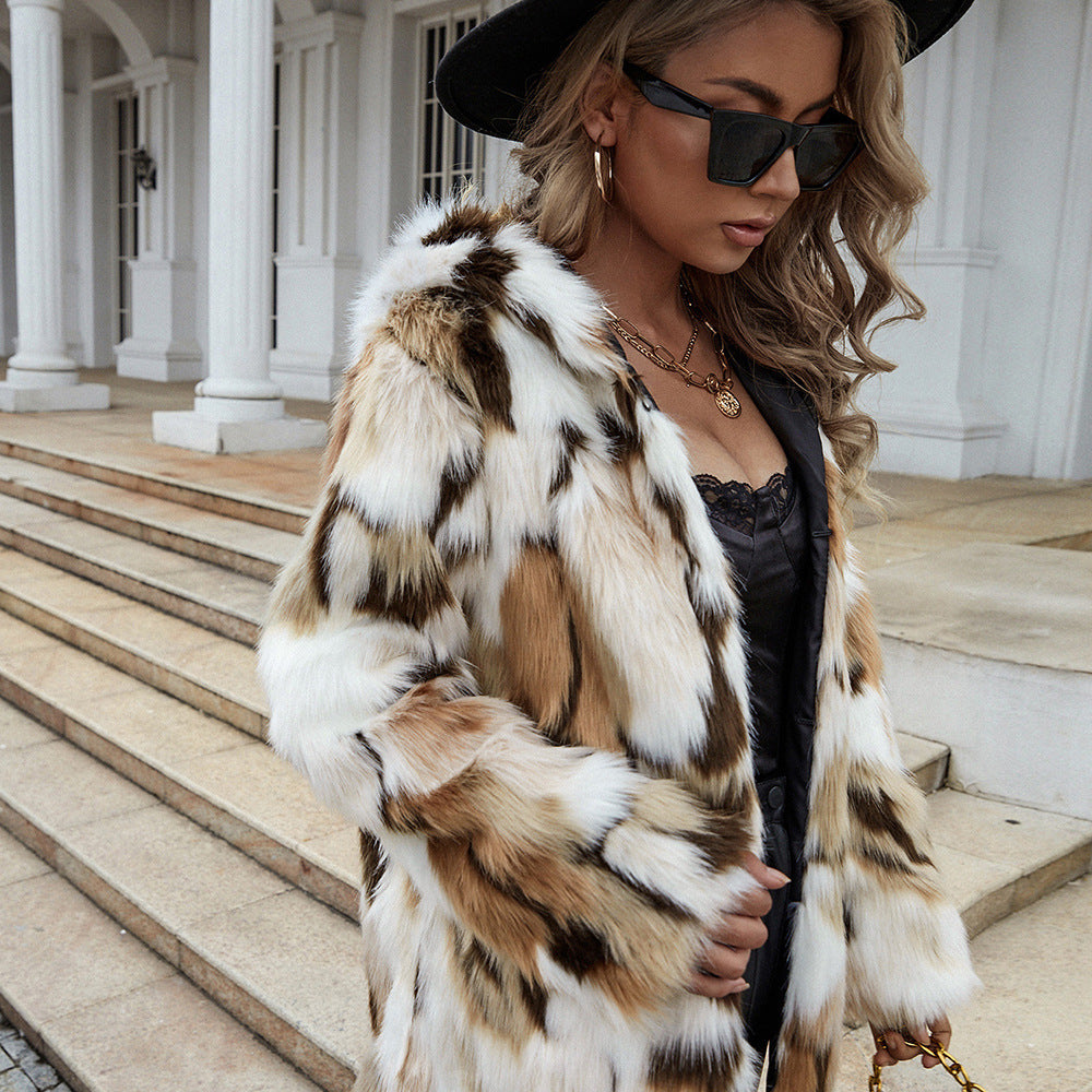 Women's faux fur jacket with striking animal print Lune London