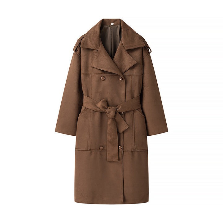 Manteau trench à la mode pour femmes en design suédé élégant avec ceinture pratique Chic & Stil