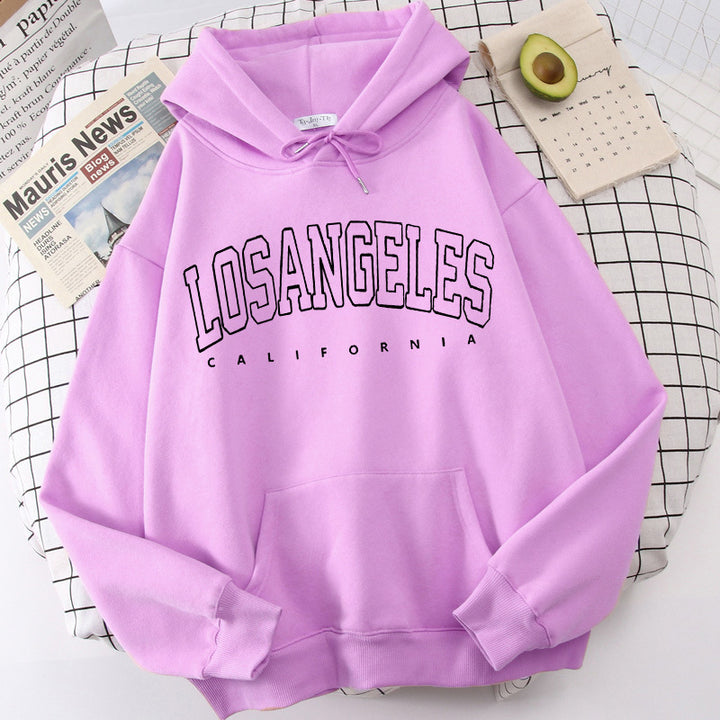 Women's hoodie with modern Los Angeles print and loose fit Lune London