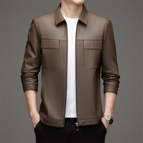Casual leather jacket for men with practical chest pockets Amarae