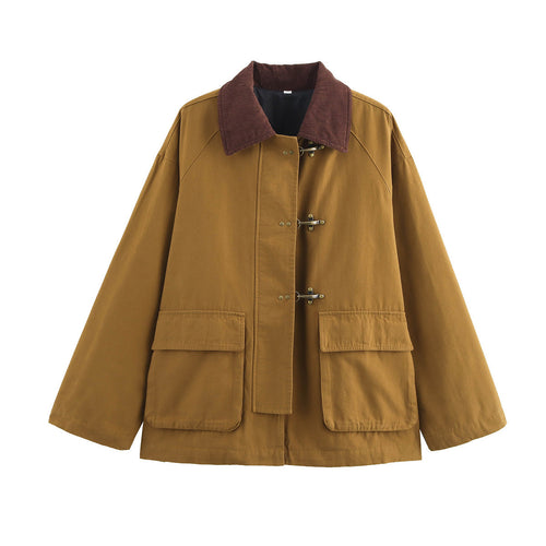 Fashion transitional jacket for women with practical pockets and contrasting collar Amarae