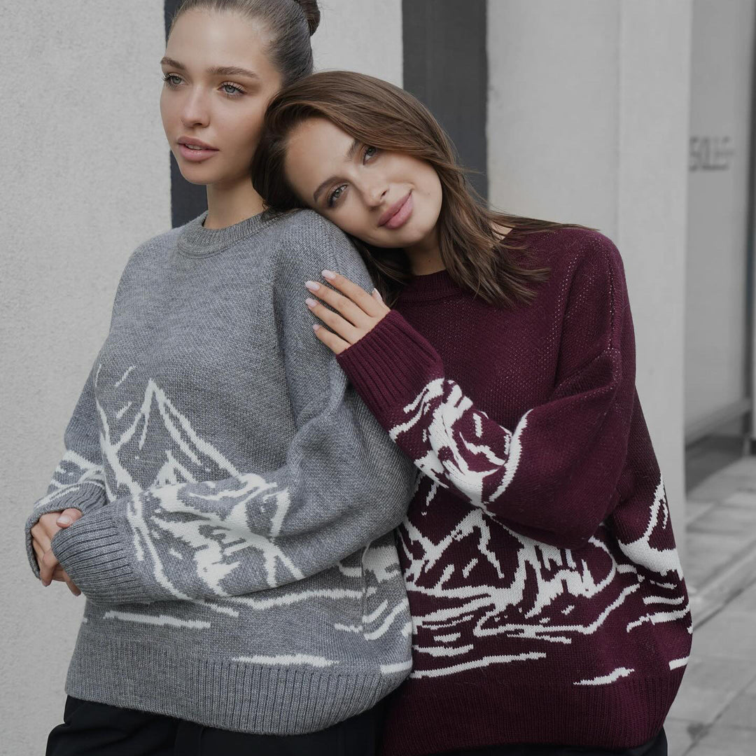 Thick knit sweater for women with artistic landscape design Lune London