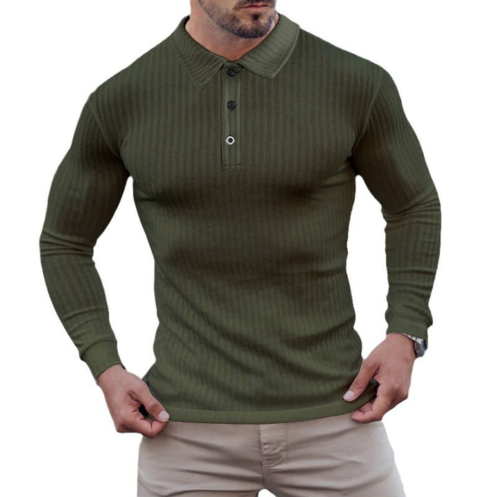 Long sleeve polo shirt for men with structured ribbed look Lune London