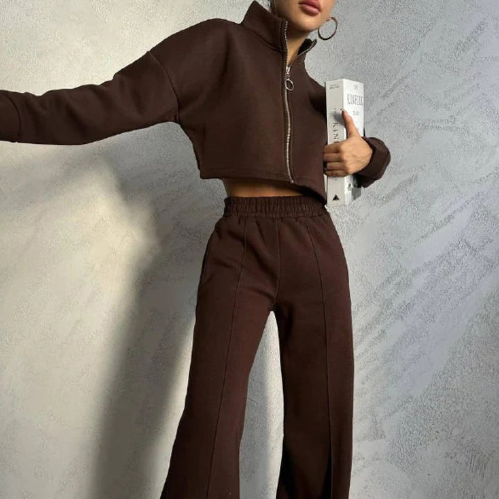 Cropped sweatshirt jacket for women with high collar Lune London