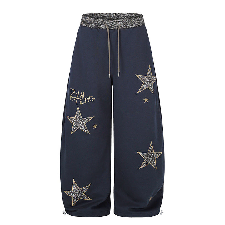 Women's Extra Wide Palazzo Sweatpants with Leo Waist, Star Appliqués and Drawstring Amarae