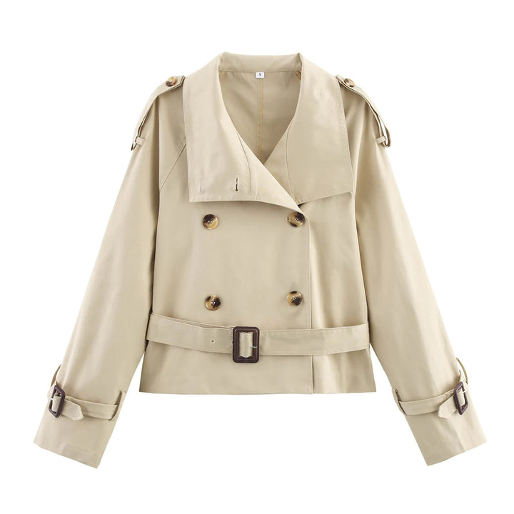 Trendy trench coat for women with unique button details and a modern belt Lune London