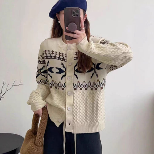 Women's knitted jacket with traditional patterns and large buttons Amarae