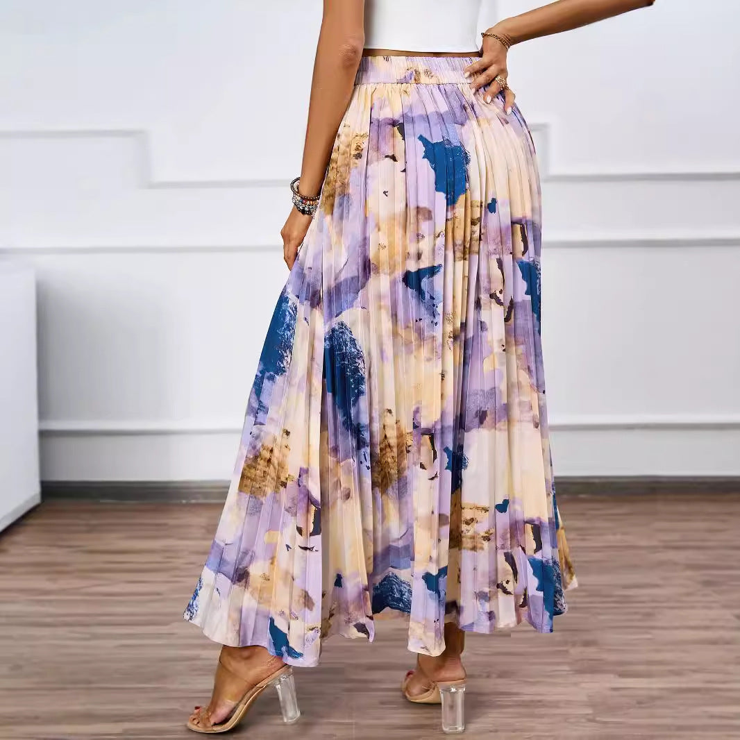 Maxi skirt for women with pleated details and floral design Chic & Stil