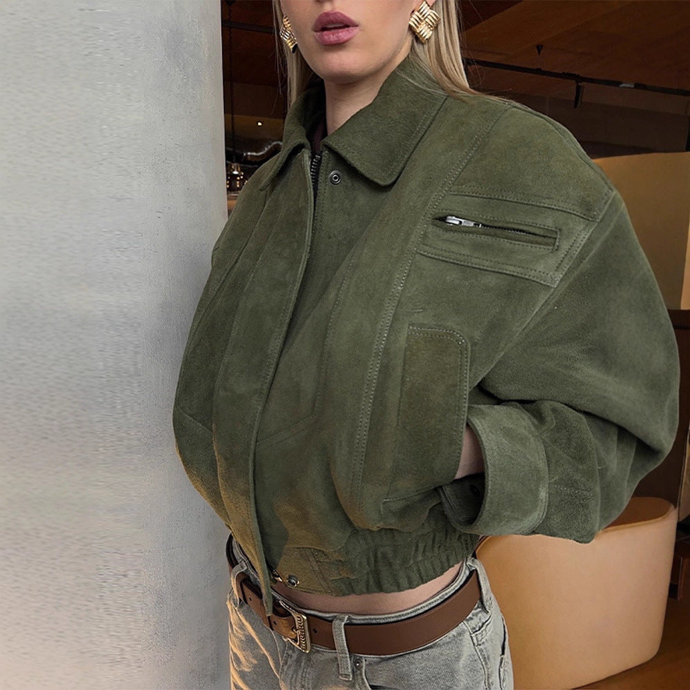 Cropped suede jacket for women with practical pockets Lune London