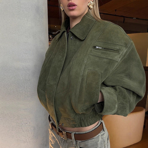 Cropped suede jacket for women with practical pockets Amarae