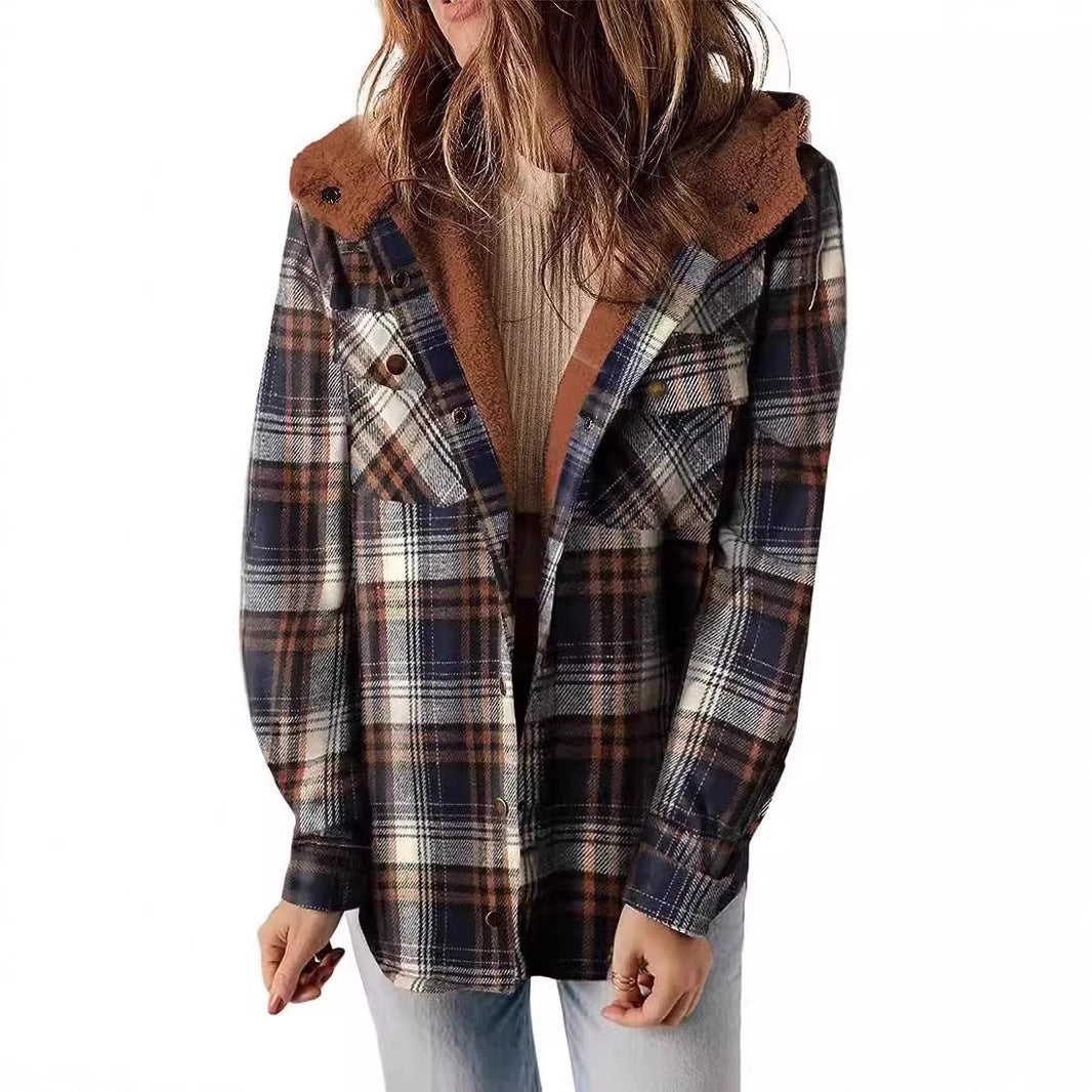 Women Flannel Checkered Jacket with Cozy Lining Amarae