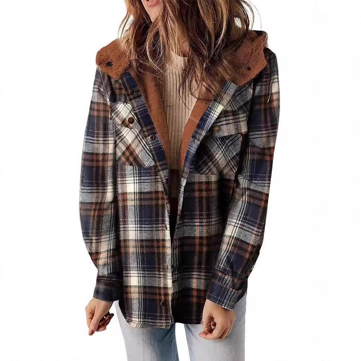 Women Flannel Checkered Jacket with Cozy Lining Amarae