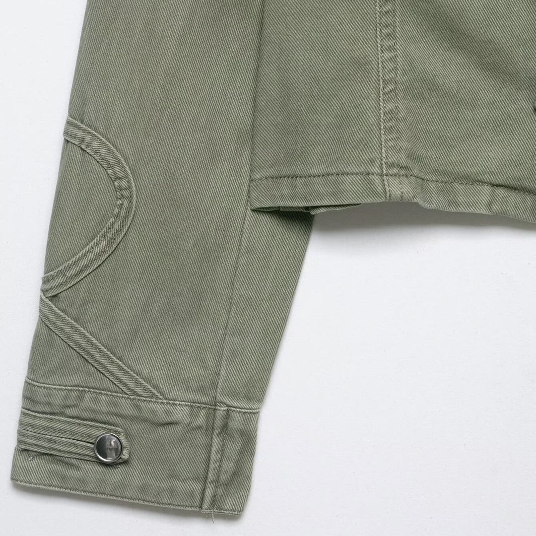 Women's short jacket in military look with stand-up collar, decorative flaps, and quilted sleeve patches Amarae