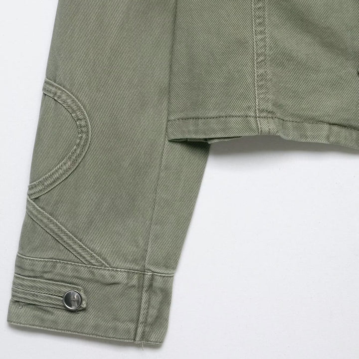 Women's short jacket in military look with stand-up collar, decorative flaps, and quilted sleeve patches Amarae
