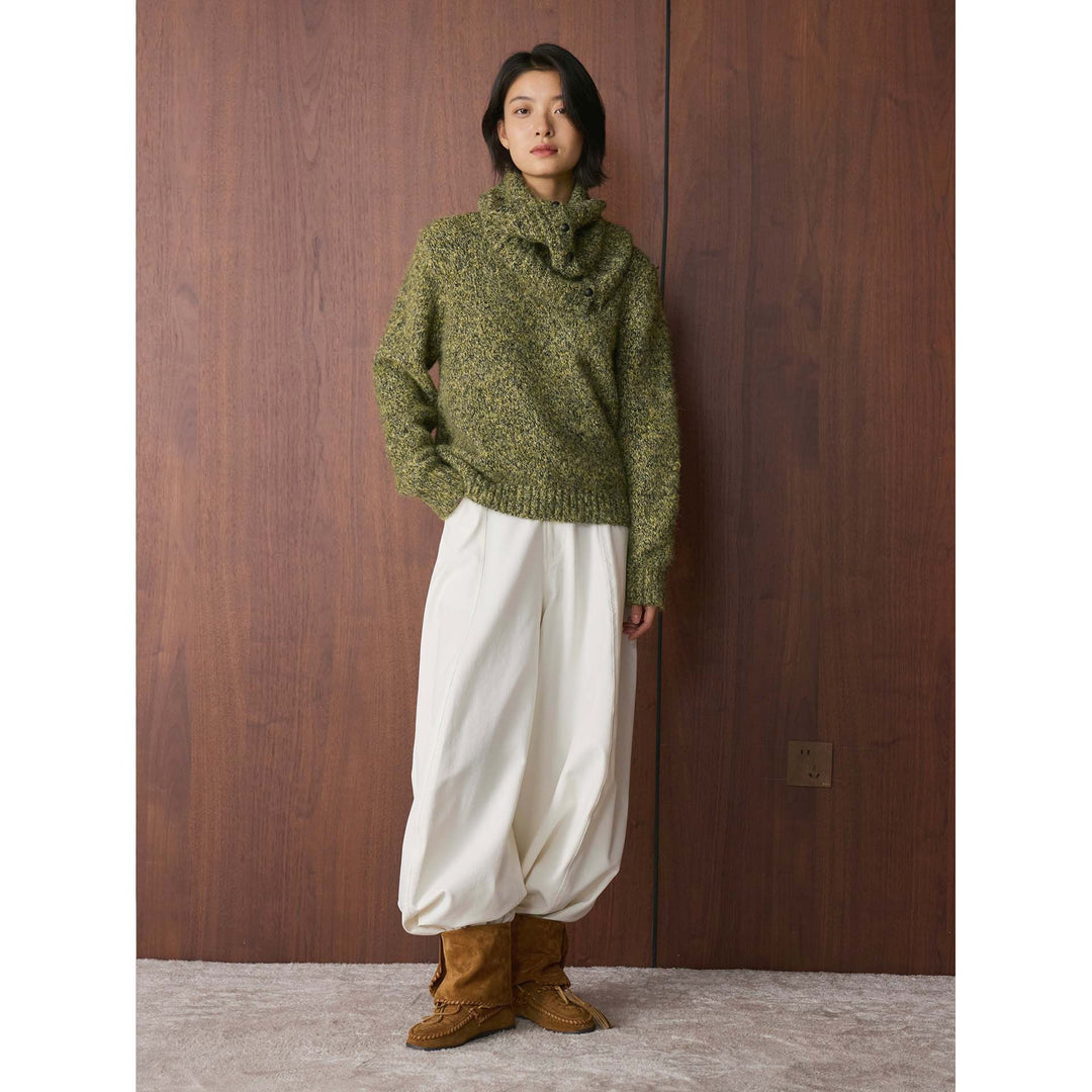 Women’s Fluffy Chunky Knit Sweater with Button Turtleneck Amarae