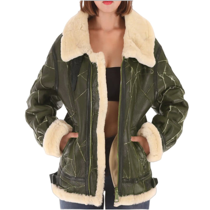 Ladies Pilot Jacket in Faux Fur Lined Lune London