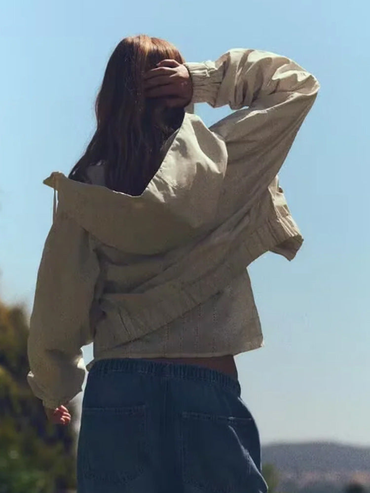 Women Light Hooded Jacket Cropped with Elastic Hem Amarae