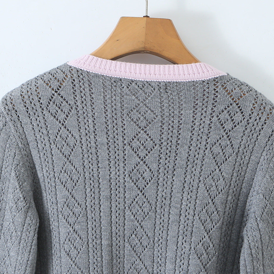Women Fine Knit Two-Piece Cardigan with Bow Collar and Decorative Waistcoat Amarae
