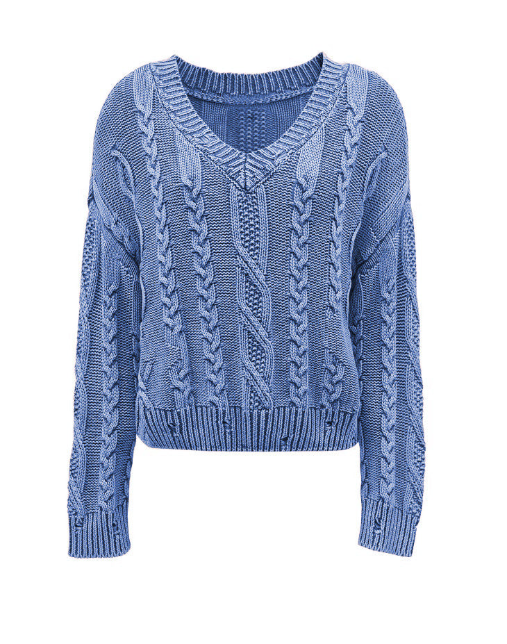 Pull en maille pour femmes avec motif en cable et col en V Chic & Stil