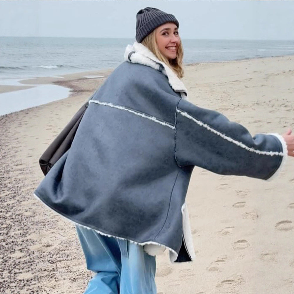 Women's Oversize Pilot Jacket in Vintage Look with Sherpa Lining and Contrast Trimmings Amarae