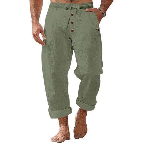 Casual beach pants for men with elastic waistband and practical button details Amarae
