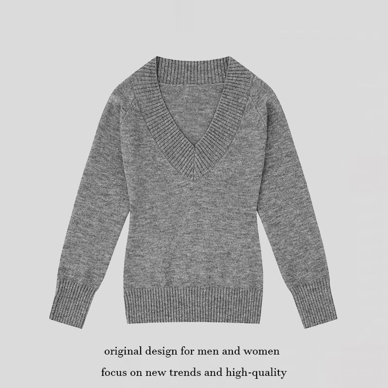 Women's fine knit pullover with deep V-neck, wide ribbed hem, and relaxed fit Amarae