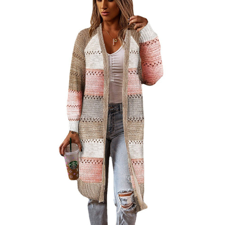 Knitted coat for women with a trendy striped pattern and a casual fit Lune London