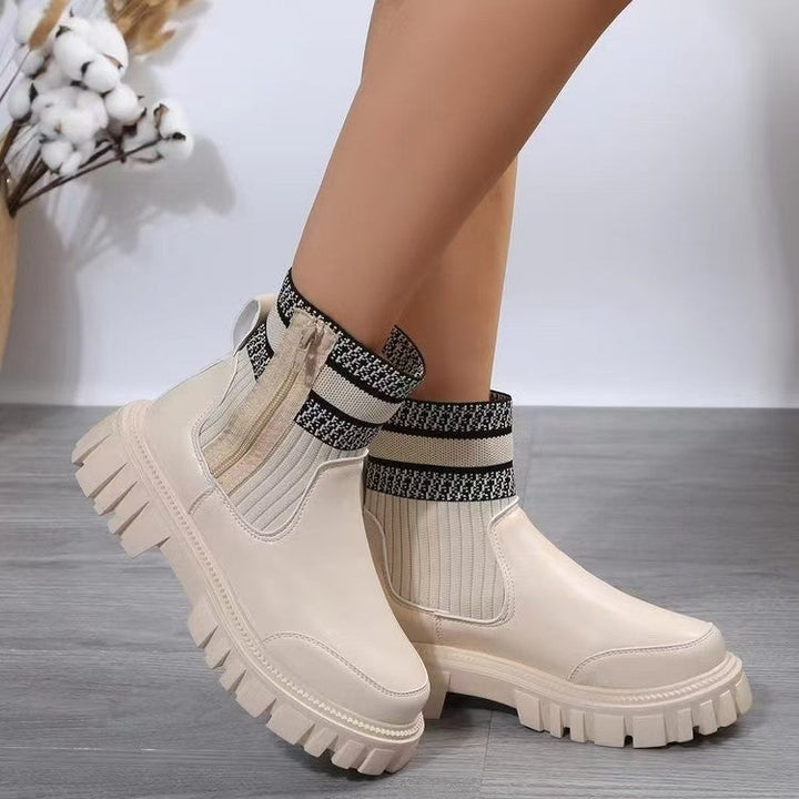 Women's Biker Boots with Elastic Knit Cuff and Sturdy Profile Lune London