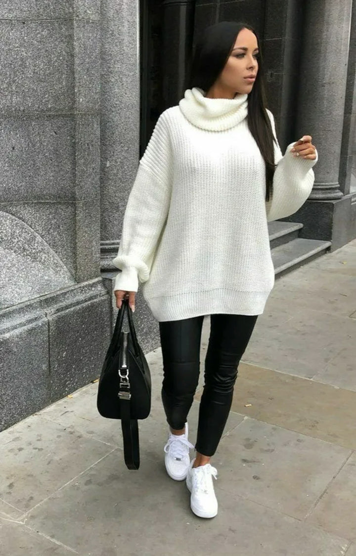 Oversized knitted sweater for women with high collar and relaxed fit Lune London