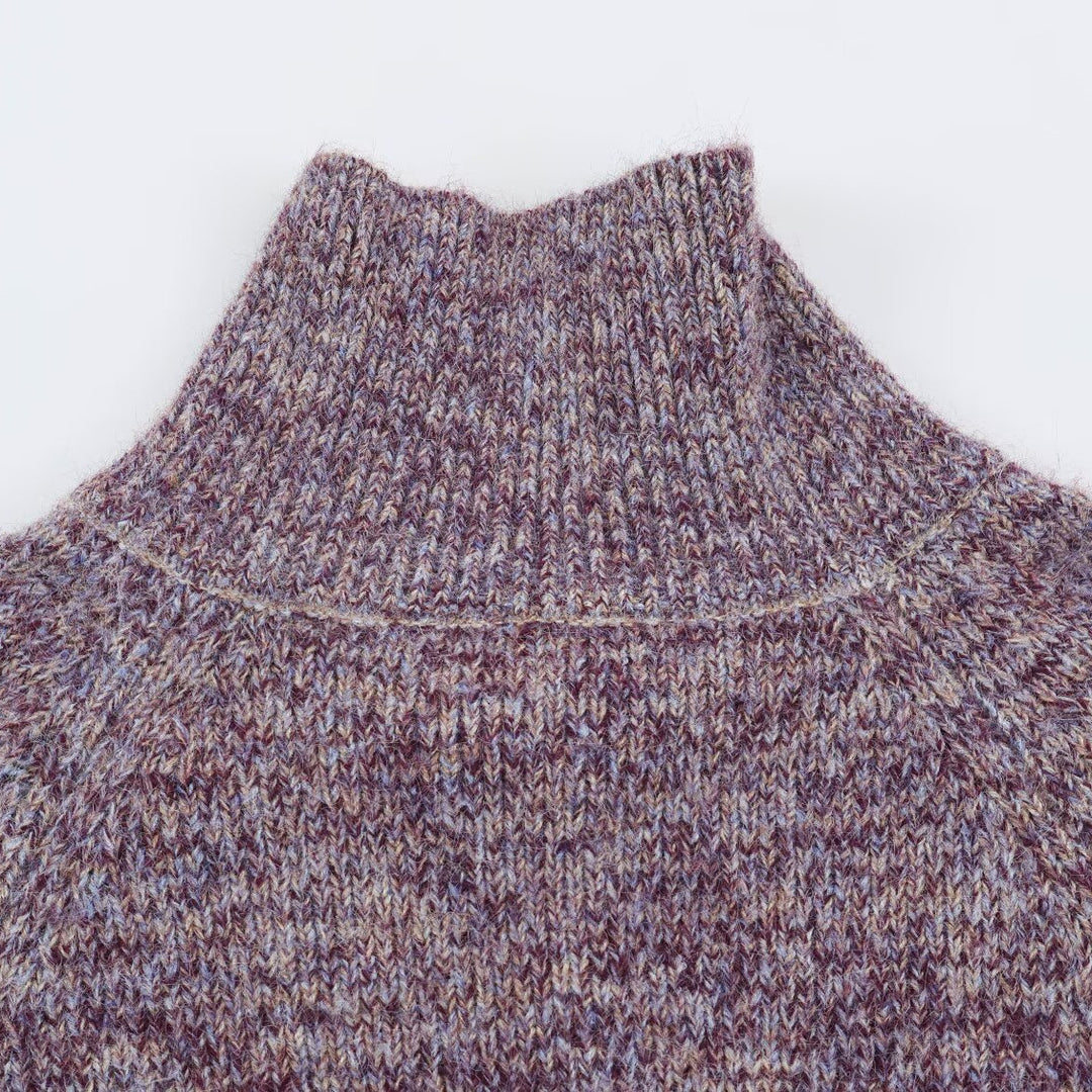 Women's Chunky Knit Cardigan with High Roll Neck and Continuous Button Placket Amarae
