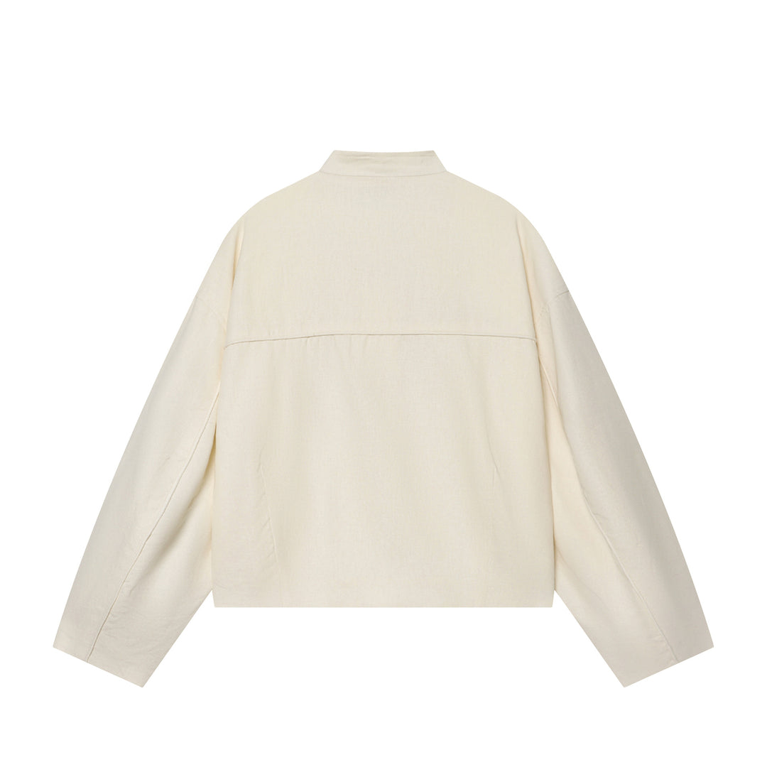 Women's Cropped Jacket with Stand-up Collar and Decorative Knot Buttons Amarae