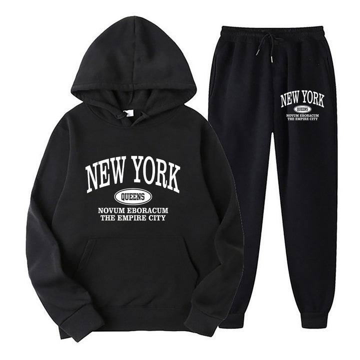 Women's Sporty Hooded Set with Large New York Print Chic & Stil