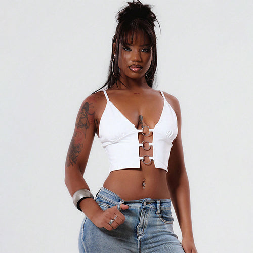 Chic & Stil Women's Court Top with Decorative and V-Shaped Loops